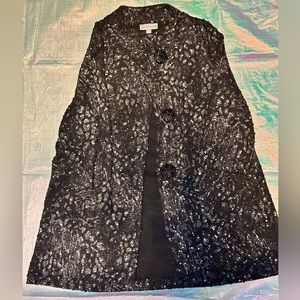 JM COLLECTION BLACK SPARKLE JACKET WITH OVERSIZED EMBELLISHED BUTTONS